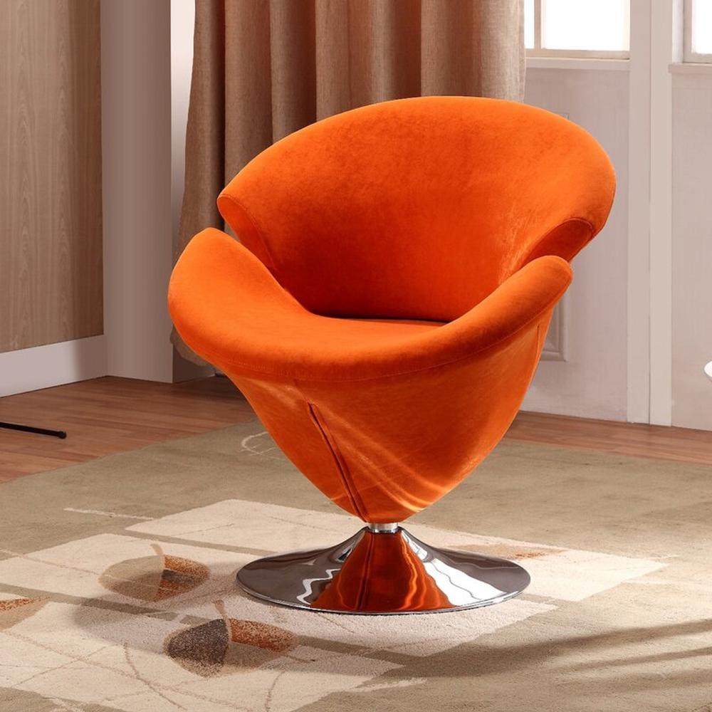 Tulip Swivel Accent Chair in Orange and Polished Chrome. Picture 3