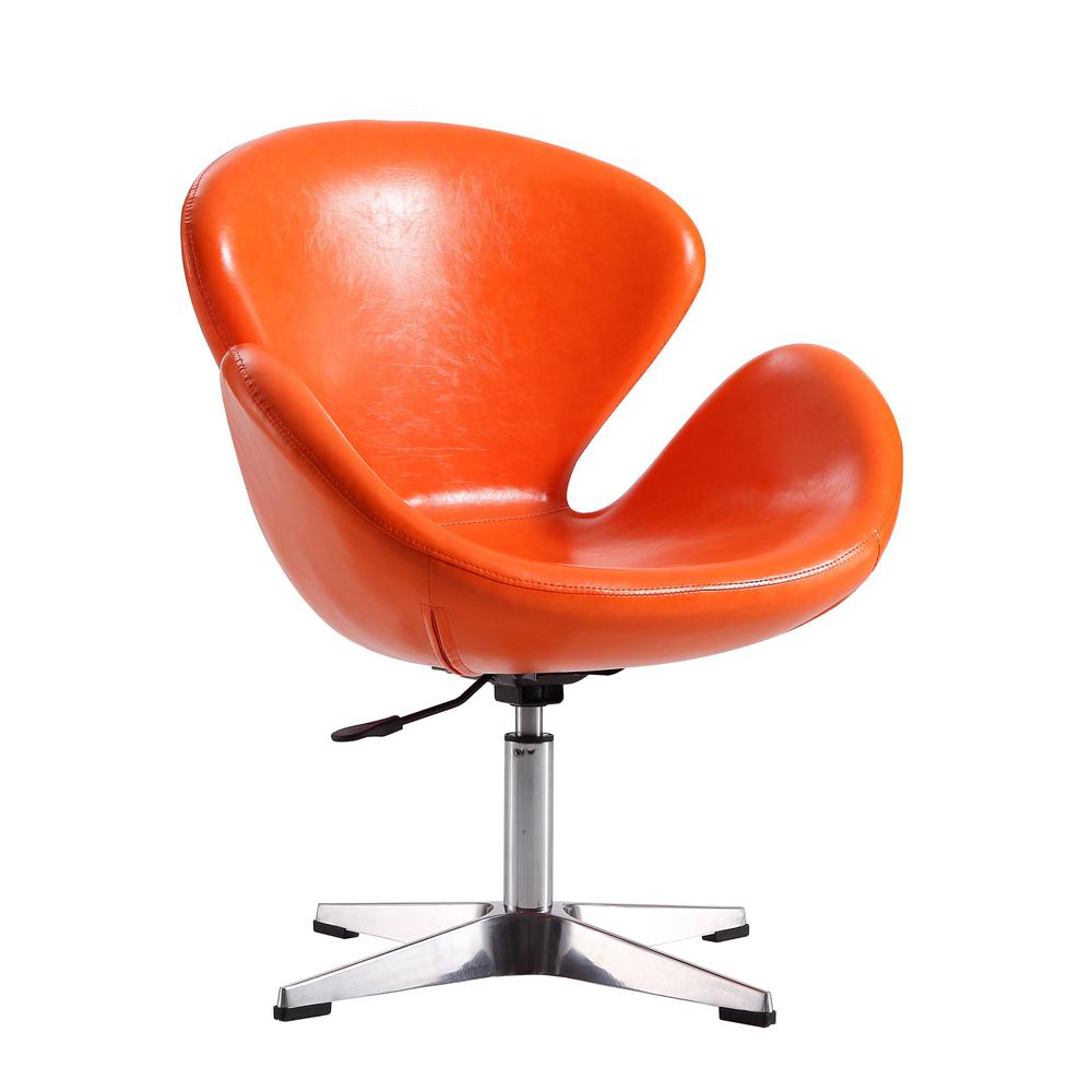 Raspberry Faux Leather Adjustable Swivel Chair in Tangerine and Polished Chrome. Picture 2