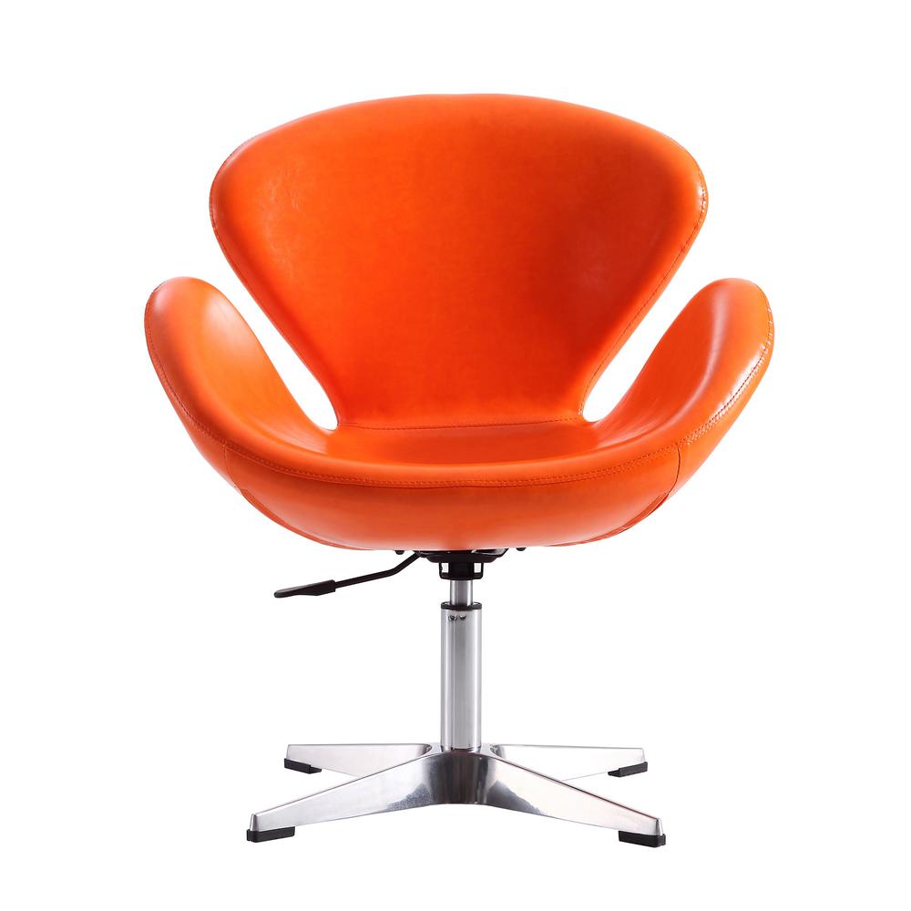 Raspberry Faux Leather Adjustable Swivel Chair in Tangerine and Polished Chrome. Picture 4