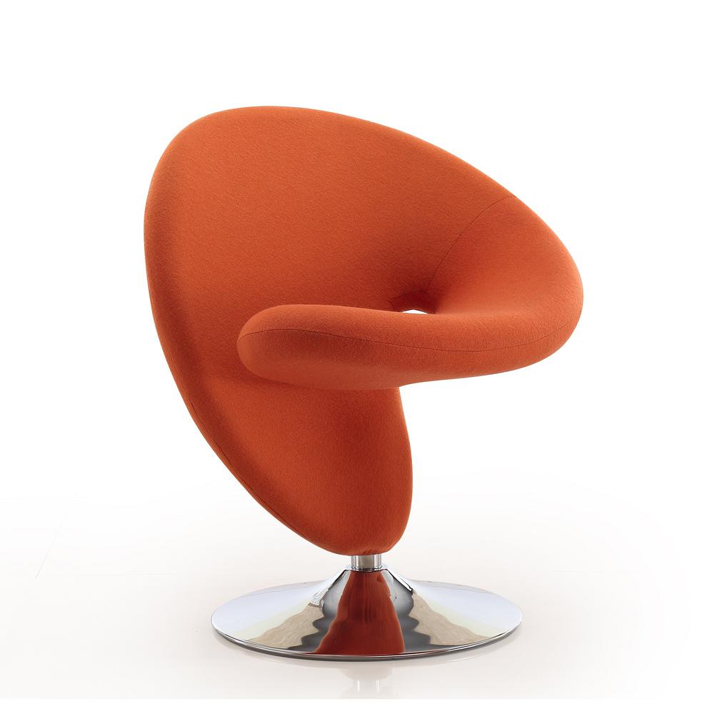 Curl Swivel Accent Chair in Orange and Polished Chrome. Picture 2
