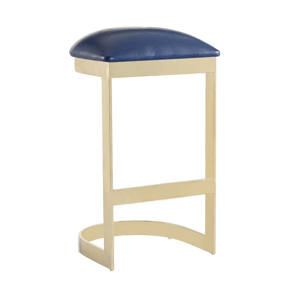 Aura Bar Stool in Blue and Polished Brass. Picture 2