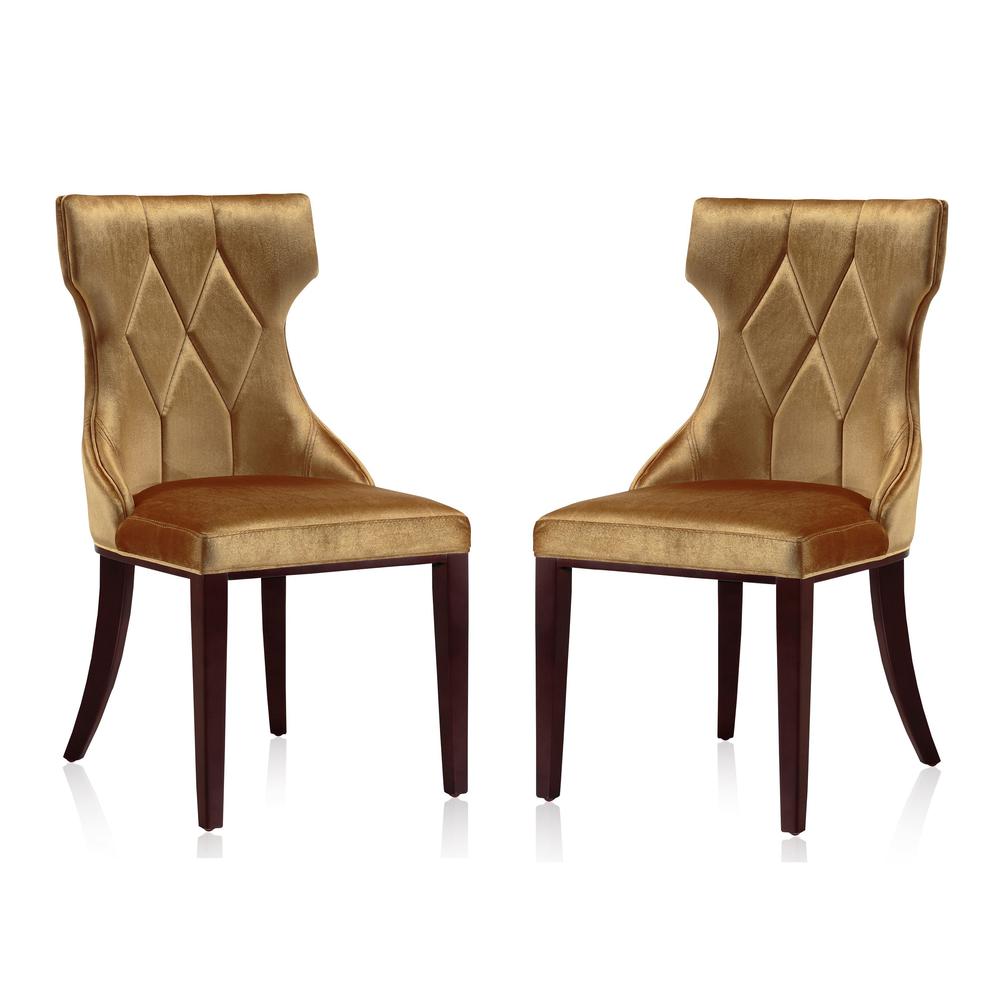 Reine Velvet Dining Chair (Set of Two) in Antique Gold and Walnut. The main picture.
