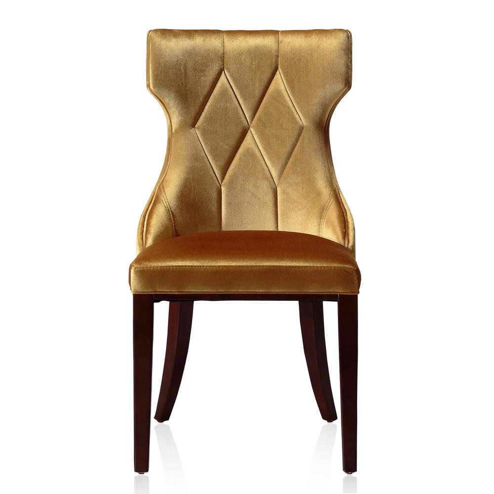 Reine Velvet Dining Chair (Set of Two) in Antique Gold and Walnut. Picture 3