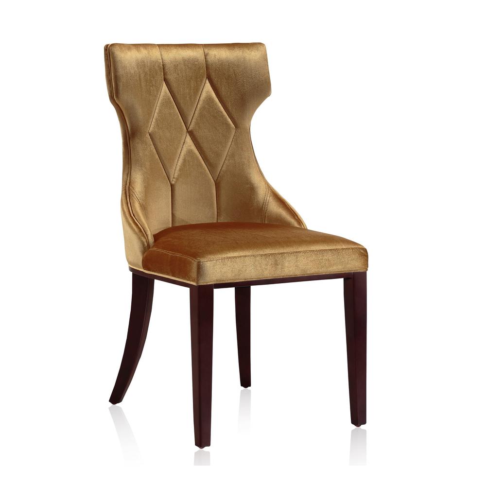Reine Velvet Dining Chair (Set of Two) in Antique Gold and Walnut. Picture 4
