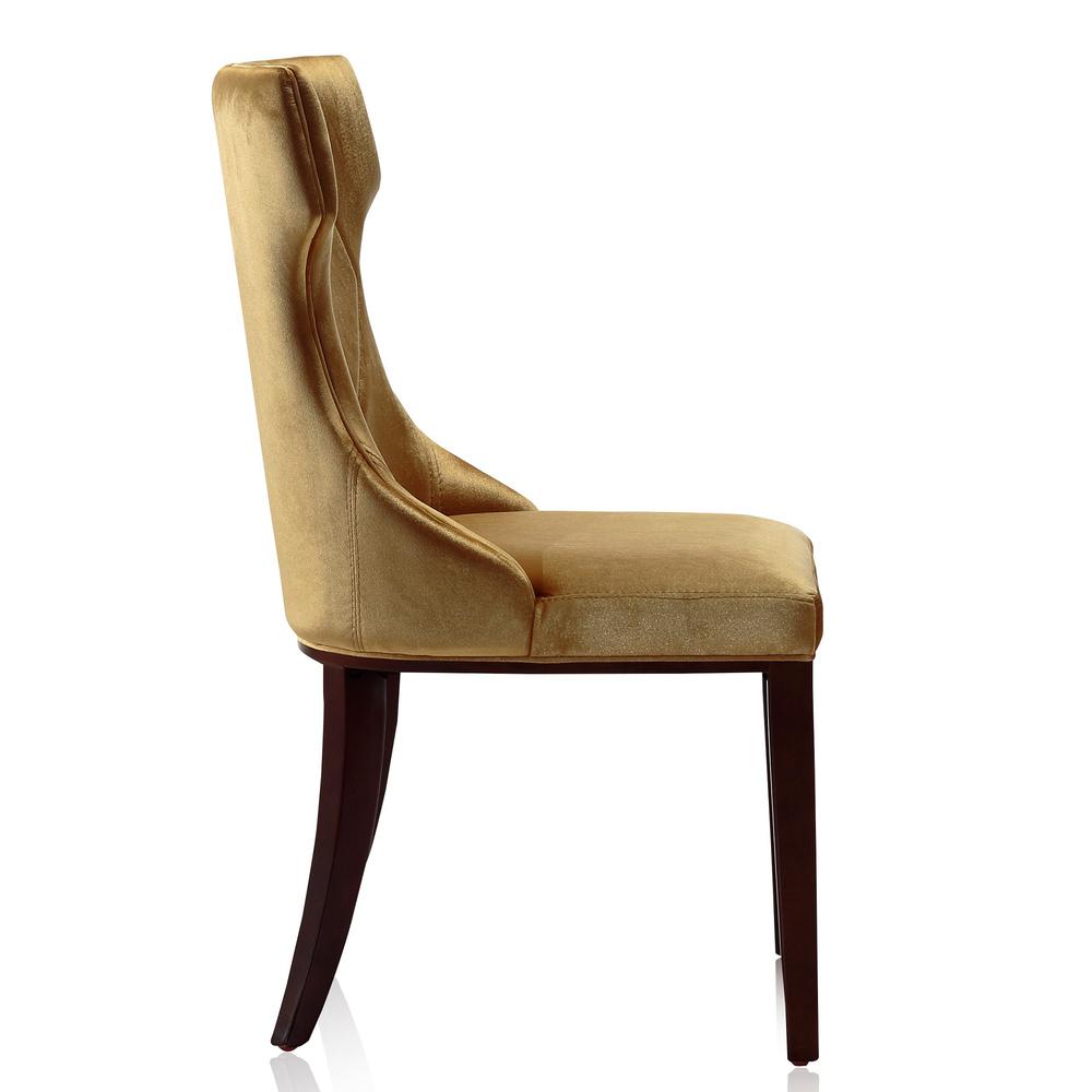 Reine Velvet Dining Chair (Set of Two) in Antique Gold and Walnut. Picture 5