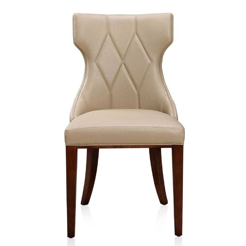 Reine Faux Leather Dining Chair (Set of Two) in Cream and Walnut. Picture 3