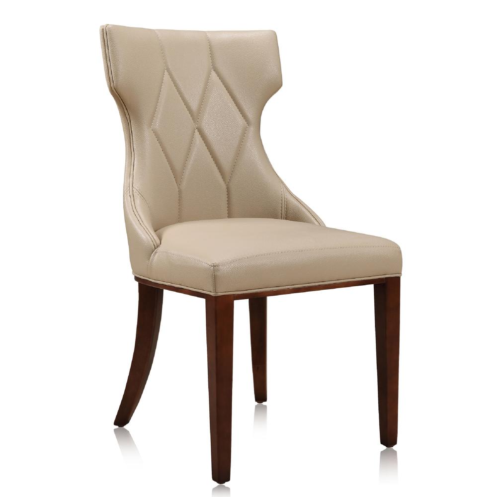 Reine Faux Leather Dining Chair (Set of Two) in Cream and Walnut. Picture 4