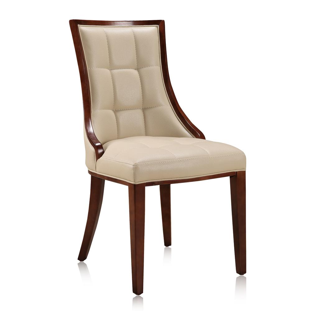Fifth Avenue Faux Leather Dining Chair (Set of Two) in Cream and Walnut. Picture 4