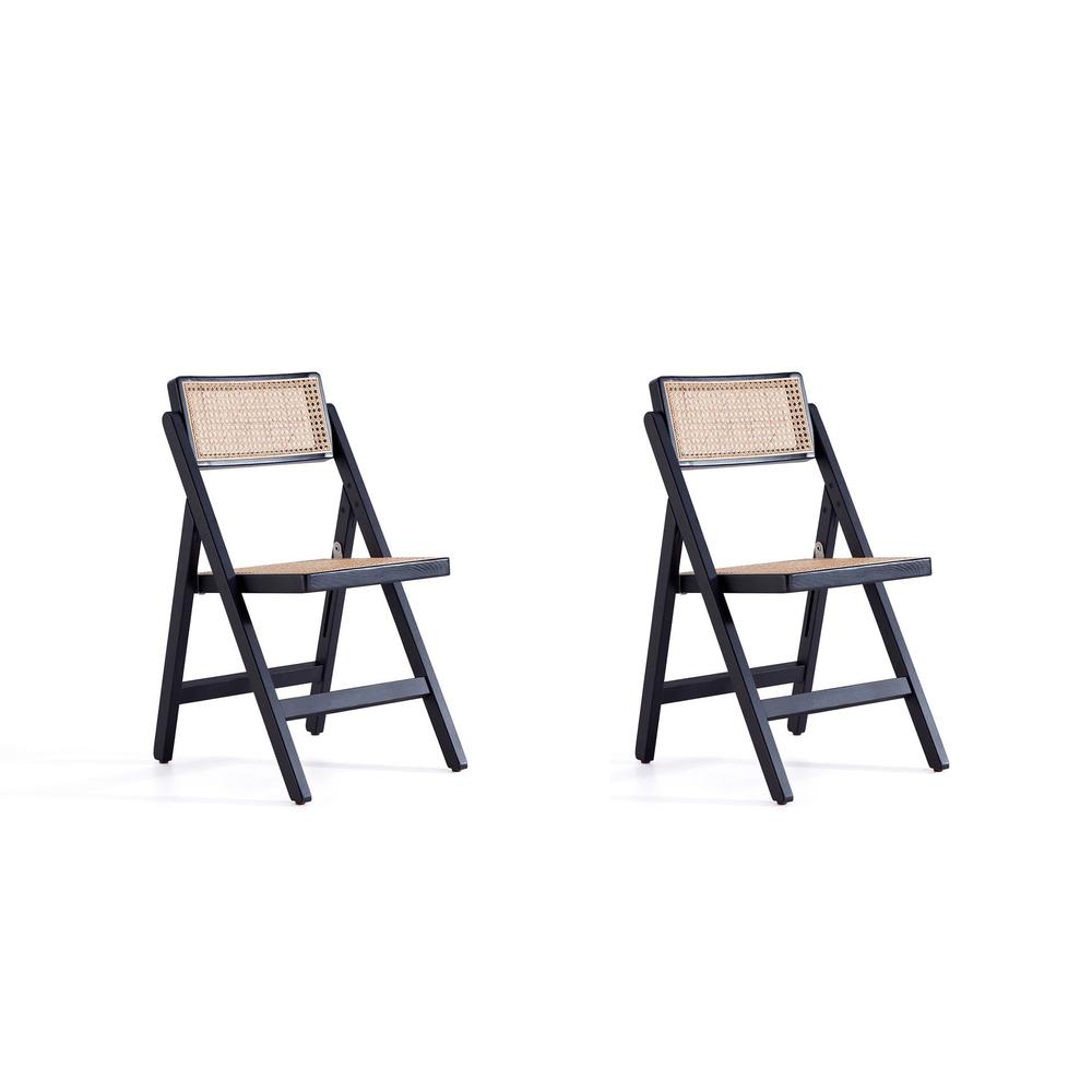 Pullman Folding Dining Chair in Black and Natural Cane - Set of 2. The main picture.