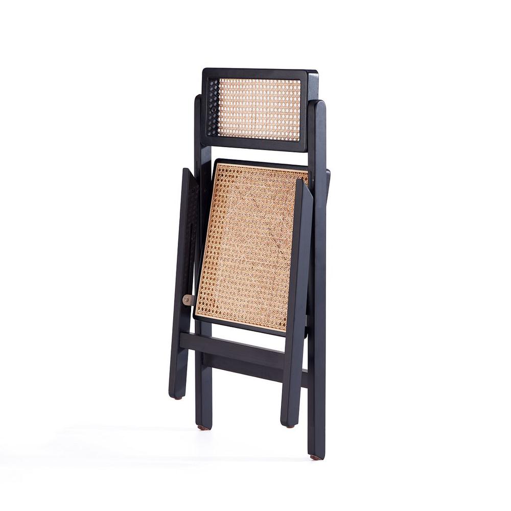 Pullman Folding Dining Chair in Black and Natural Cane - Set of 2. Picture 4