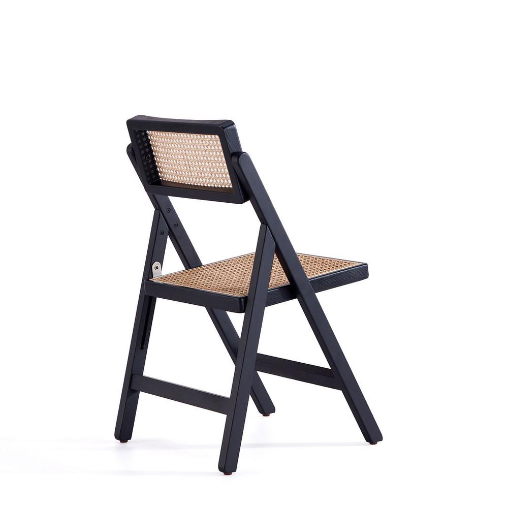 Pullman Folding Dining Chair in Black and Natural Cane - Set of 2. Picture 7