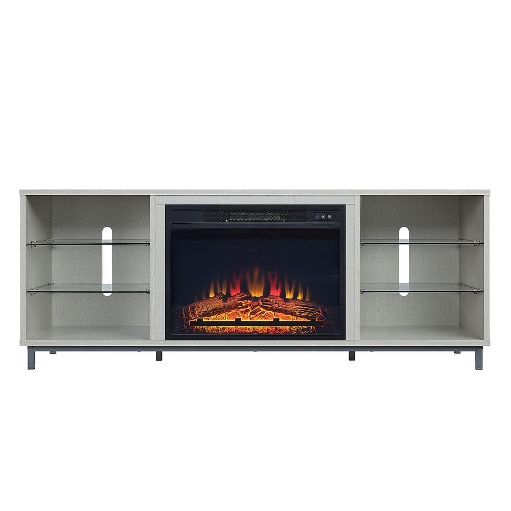 Brighton 60" Fireplace with Glass Shelves and Media Wire Management in Beige. The main picture.