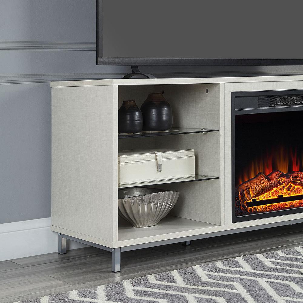 Brighton 60" Fireplace with Glass Shelves and Media Wire Management in Beige. Picture 4