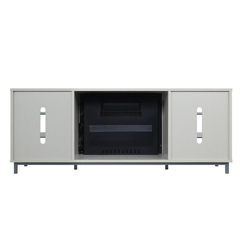 Brighton 60" Fireplace with Glass Shelves and Media Wire Management in Beige. Picture 6