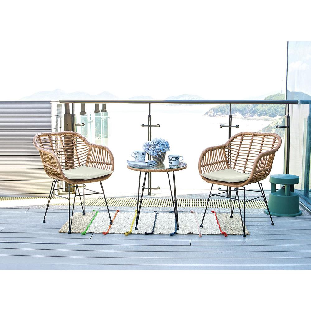 Antibes 1.0 Steel Rattan 3-Piece Patio Conversation Set with Cushions in Cream. Picture 2