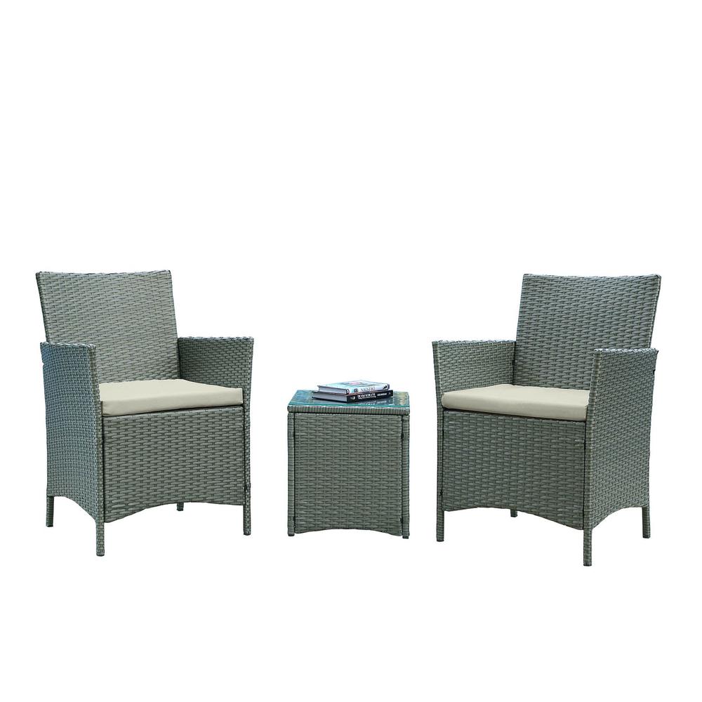 Imperia Steel Rattan 3-Piece Patio Conversation Set with Cushions in Cream. Picture 1