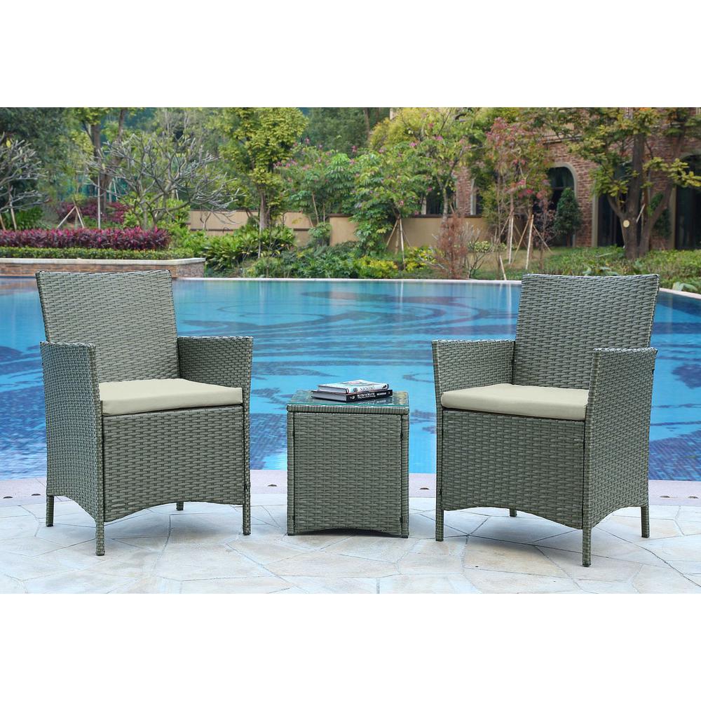 Imperia Steel Rattan 3-Piece Patio Conversation Set with Cushions in Cream. Picture 2