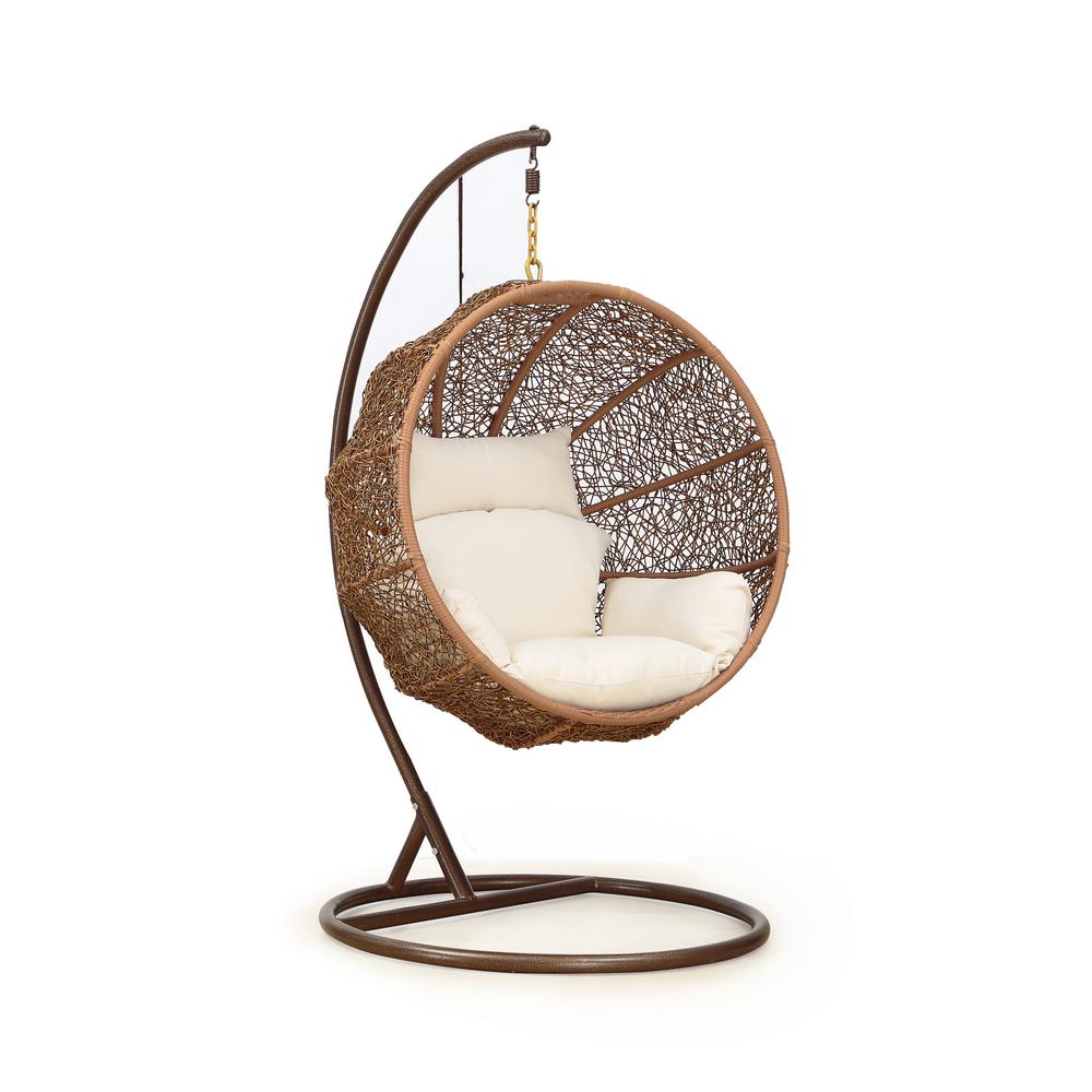 Zolo Hanging Lounge Egg  Swing Chair in Cream and Saddle Brown. The main picture.