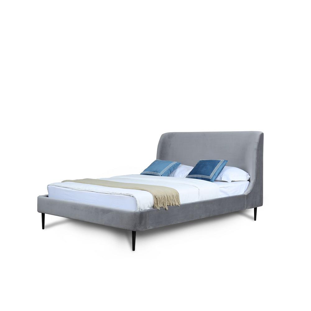 Heather Queen Bed in Velvet Grey and Black Legs. The main picture.