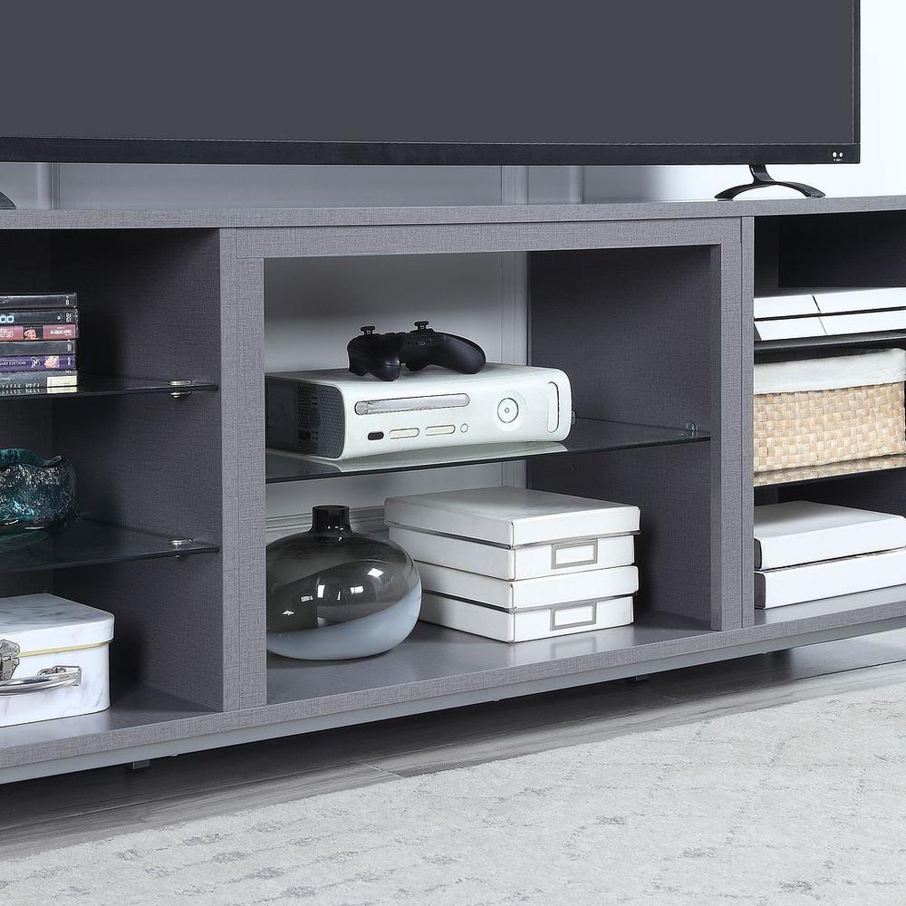 Brighton 60" TV Stand with Glass Shelves and Media Wire Management in Grey. Picture 4