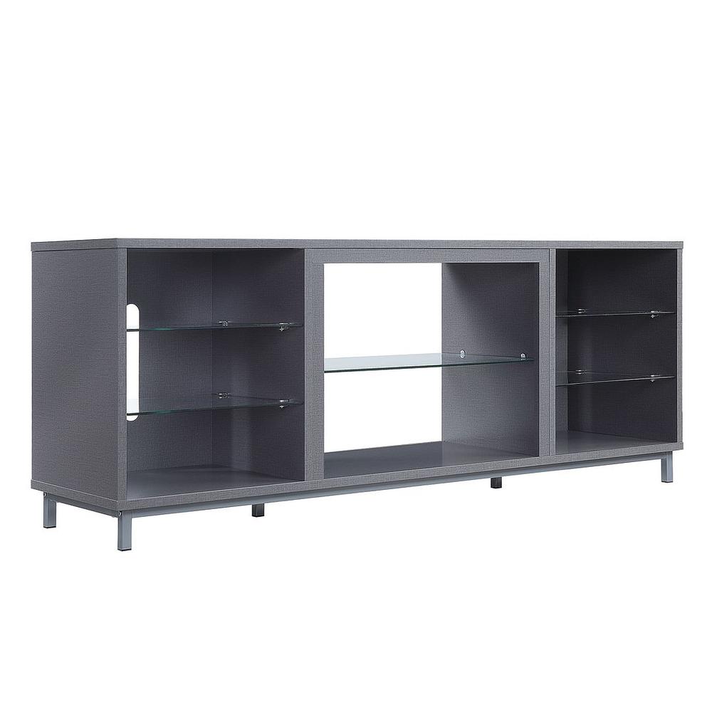 Brighton 60" TV Stand with Glass Shelves and Media Wire Management in Grey. Picture 5