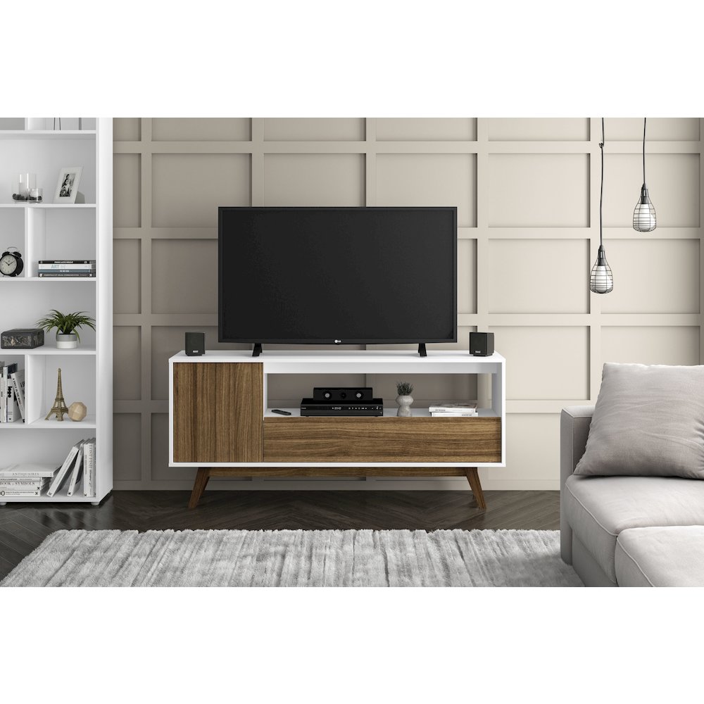 Polifurniture Porto Seguro TV Stand for TVs up to 65”, White & Walnut. Picture 6