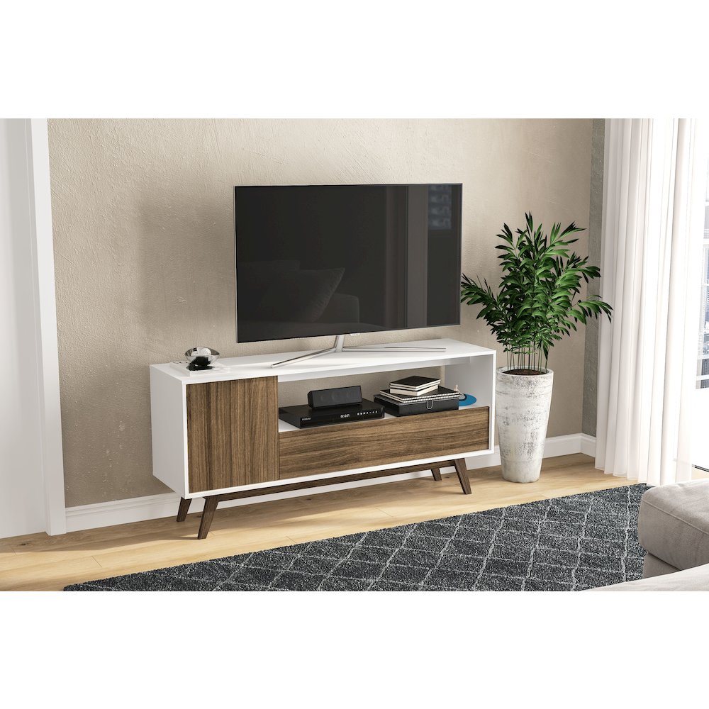 Polifurniture Porto Seguro TV Stand for TVs up to 65”, White & Walnut. Picture 5