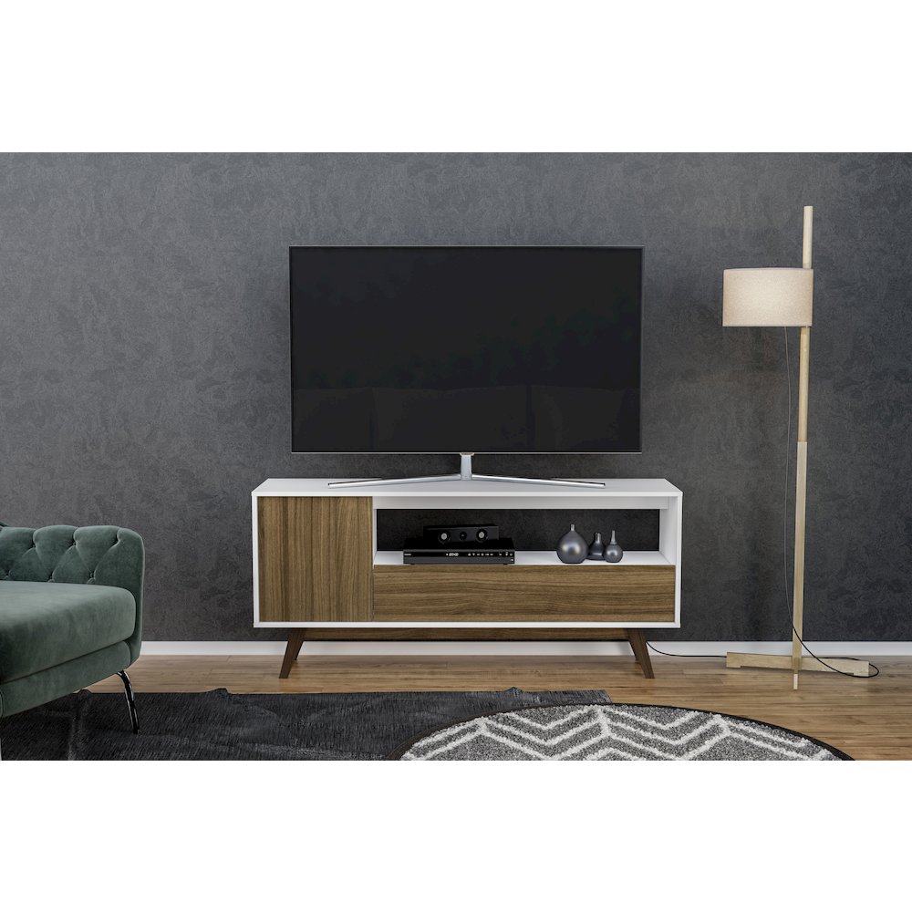 Polifurniture Porto Seguro TV Stand for TVs up to 65”, White & Walnut. Picture 7