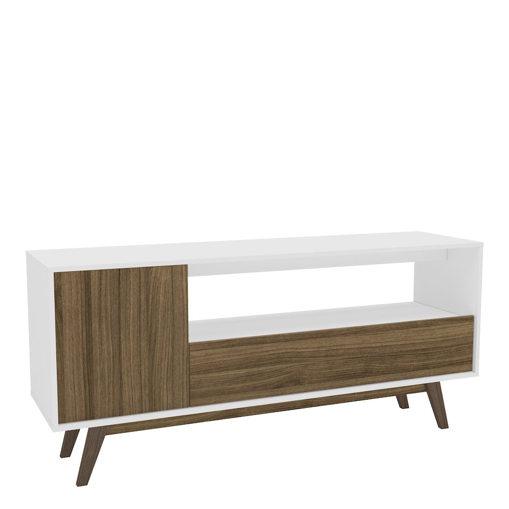 Polifurniture Porto Seguro TV Stand for TVs up to 65”, White & Walnut. Picture 1