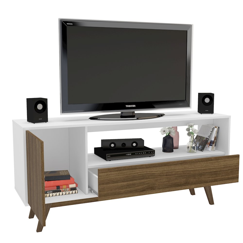 Polifurniture Porto Seguro TV Stand for TVs up to 65”, White & Walnut. Picture 8