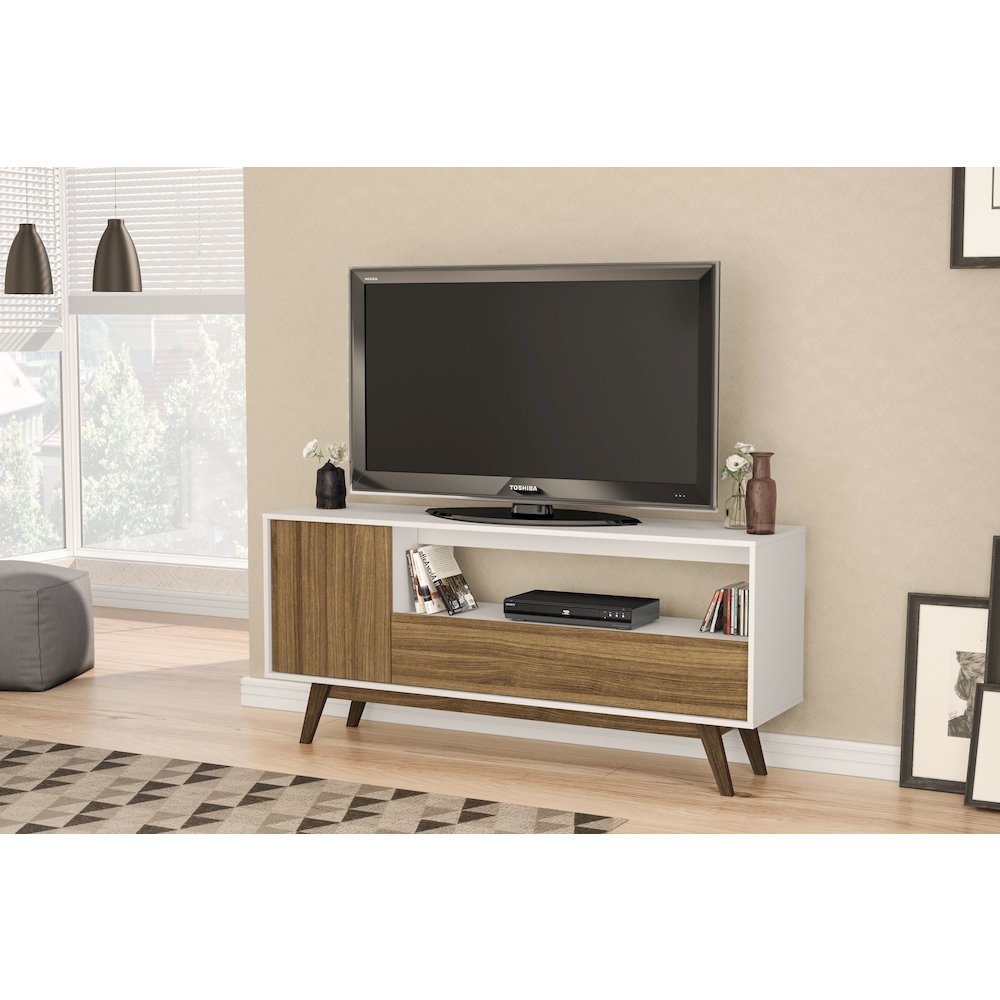 Polifurniture Porto Seguro TV Stand for TVs up to 65”, White & Walnut. Picture 2