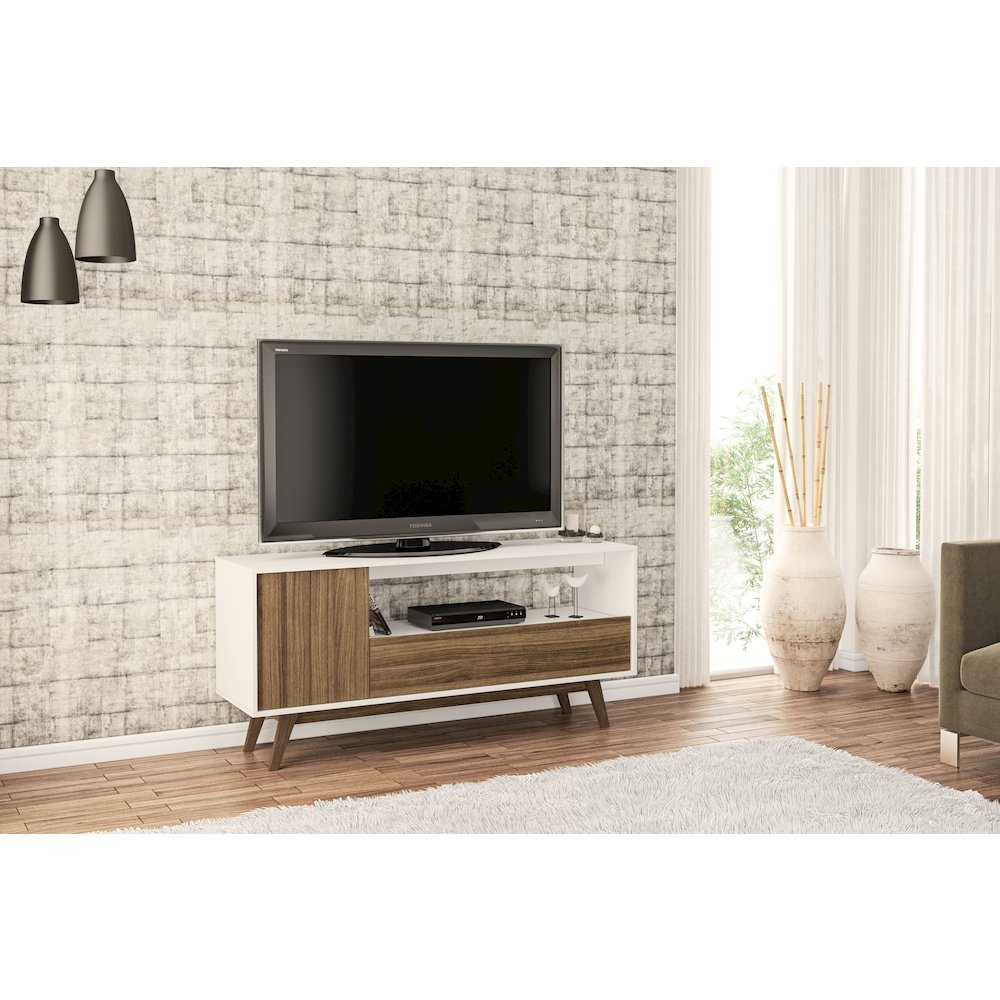 Polifurniture Porto Seguro TV Stand for TVs up to 65”, White & Walnut. Picture 3