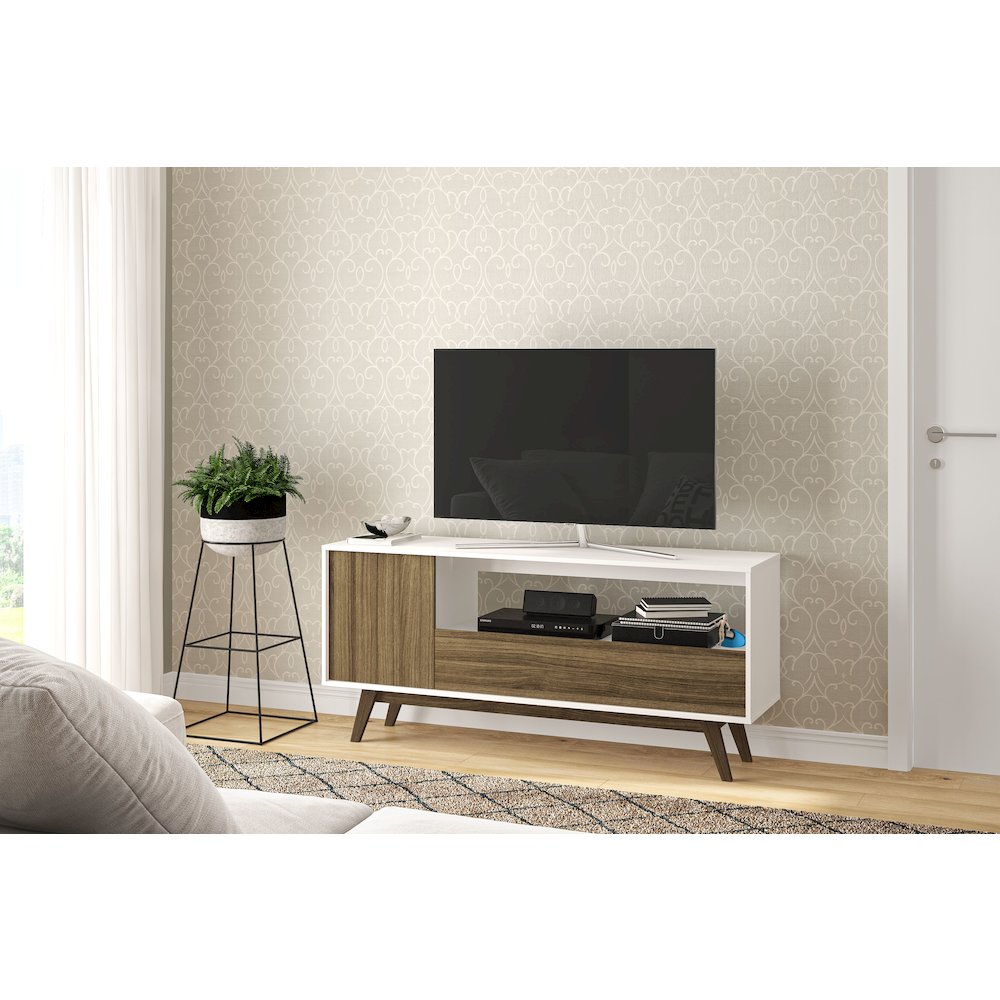 Polifurniture Porto Seguro TV Stand for TVs up to 65”, White & Walnut. Picture 4