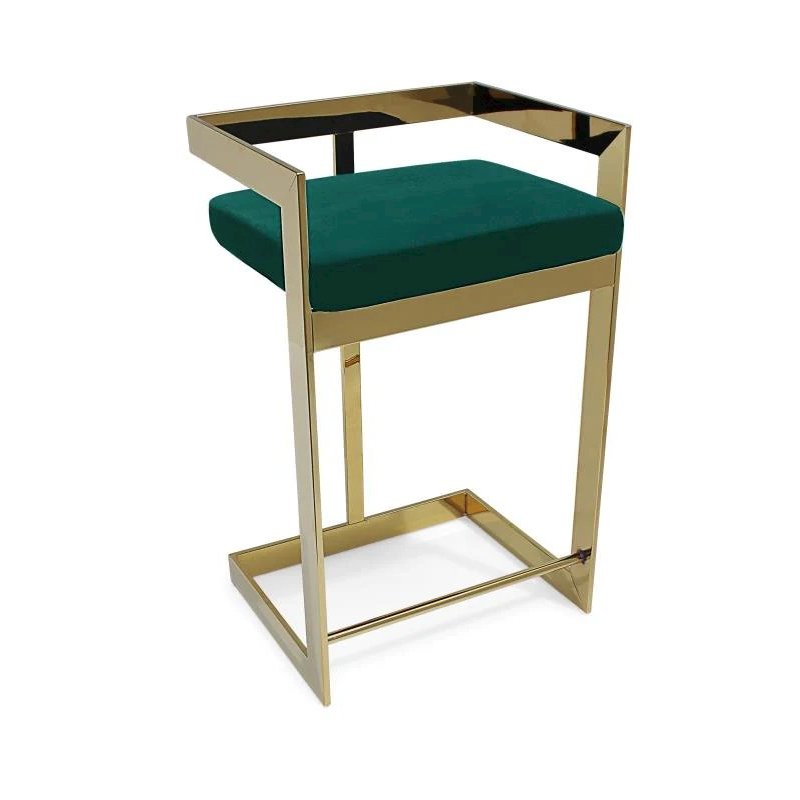 Bar Chair , 30", Gold Base, Green. Picture 1