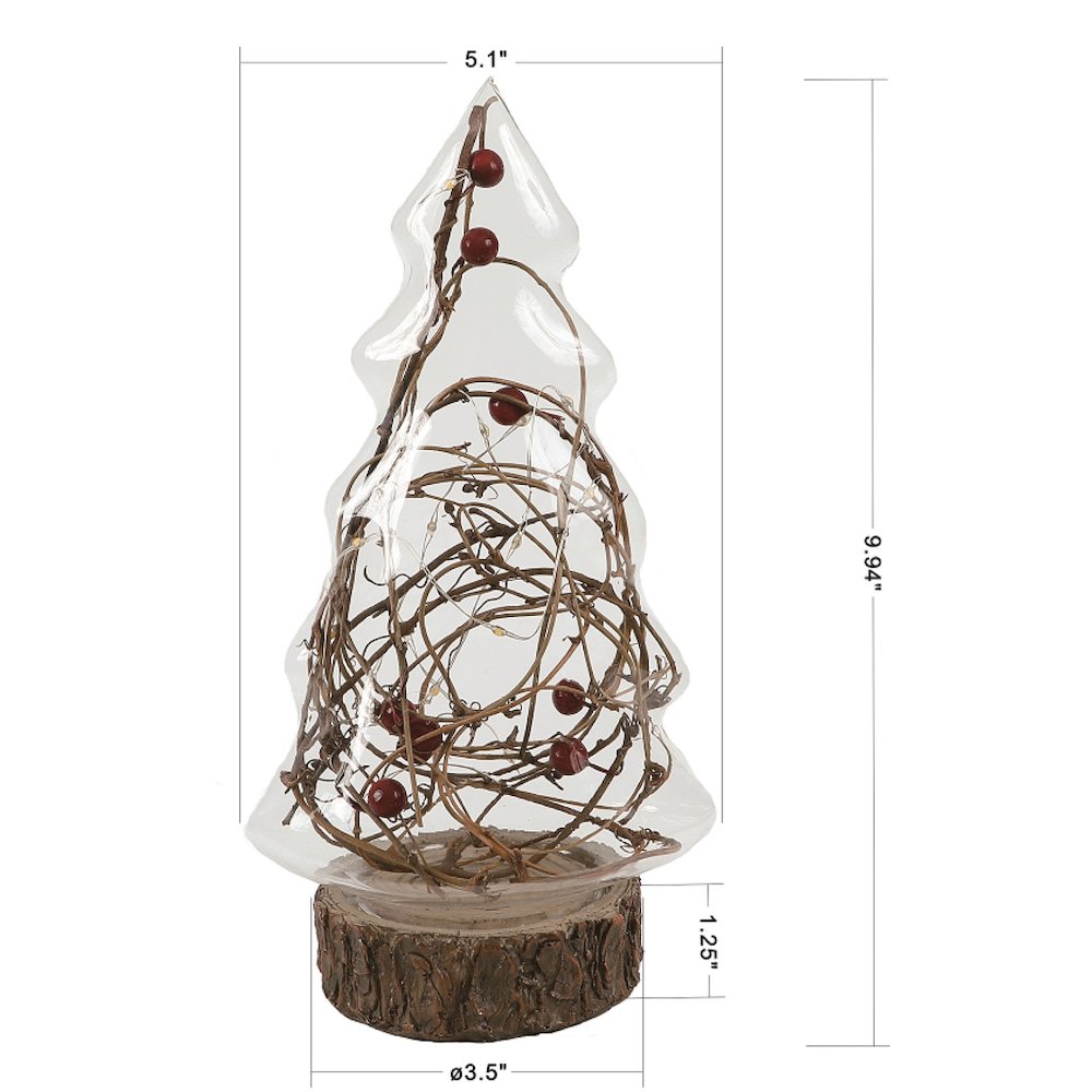 Lighted Glass Christmas Tree with Red Berries and Branch Tabletop Lantern. Picture 2