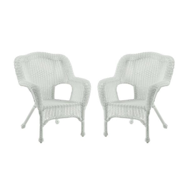Camelback Resin Wicker Patio Chairs, White (Set of 2). Picture 1