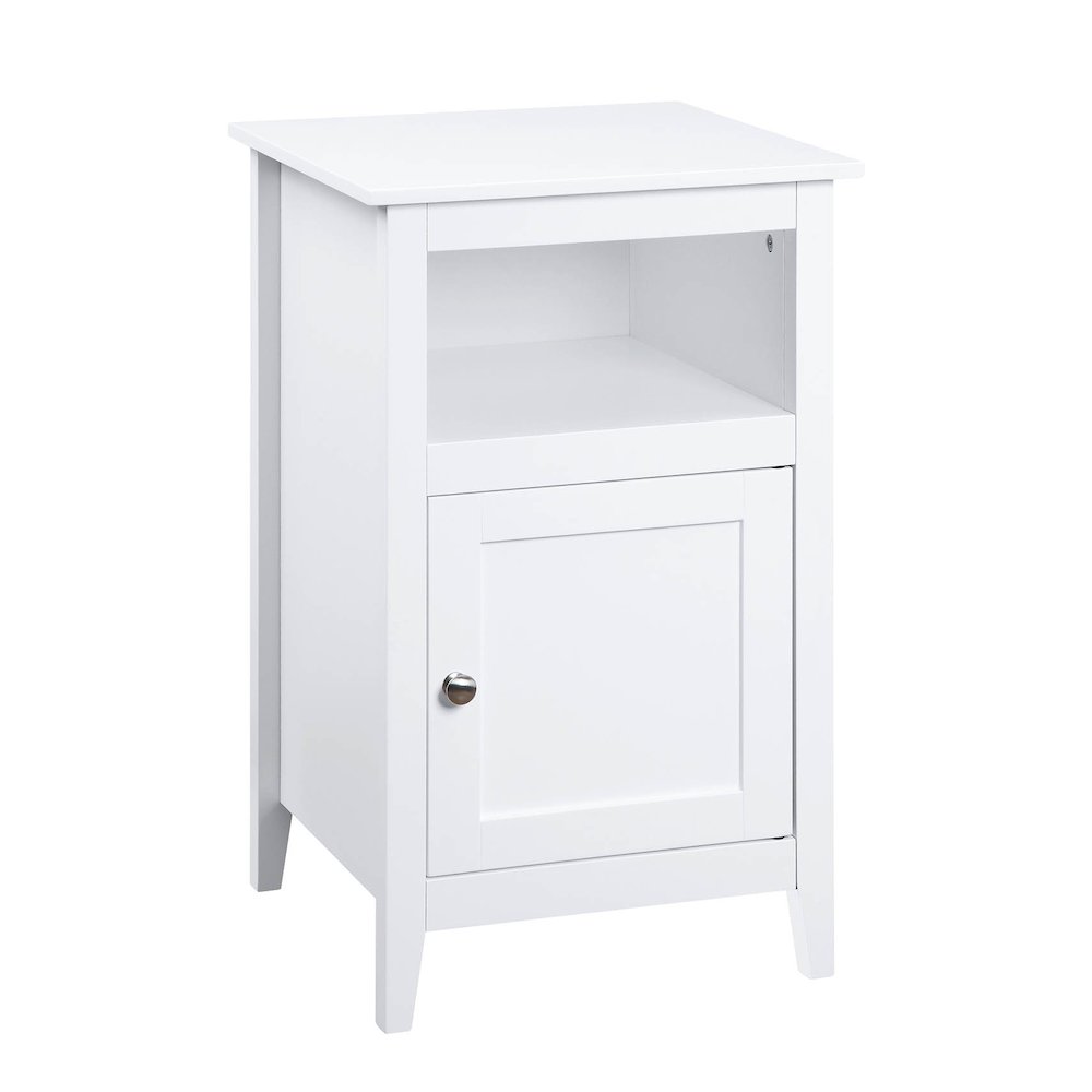 Designs2Go End Table with Storage Cabinet and Shelf, White. Picture 1