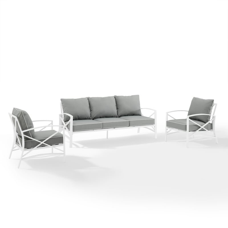 Kaplan 3Pc Outdoor Sofa Set Gray/White - Sofa & 2 Arm Chairs. Picture 2