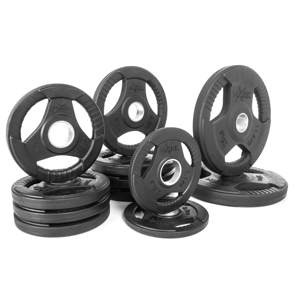 Fitness Premium Quality Rubber Coated Tri-grip Olympic Plate Weights XM ...