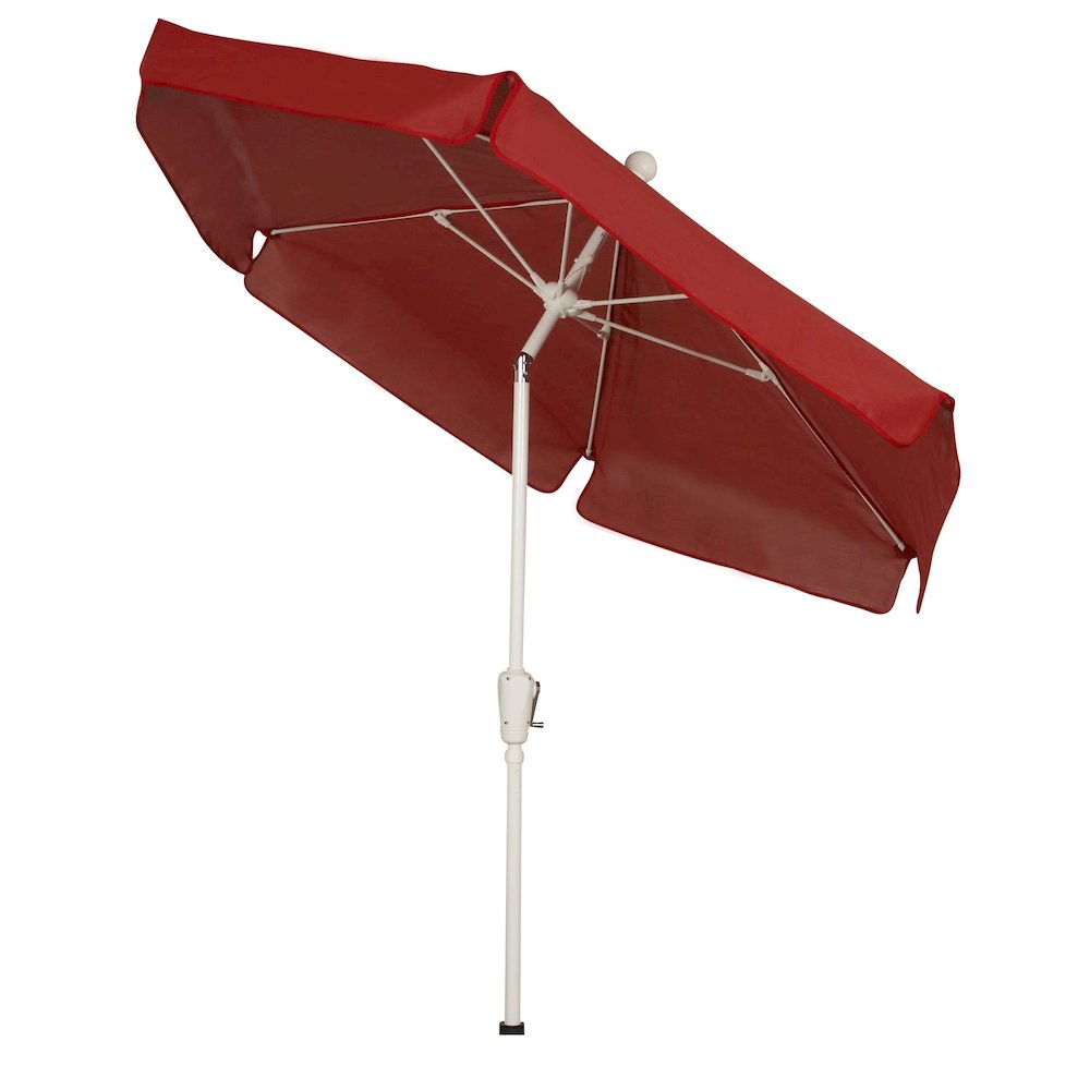 7.5' Hex Home Garden Tilt  Umbrella 6 Rib Crank White with Red Vinyl Coated Weave Canopy. Picture 1