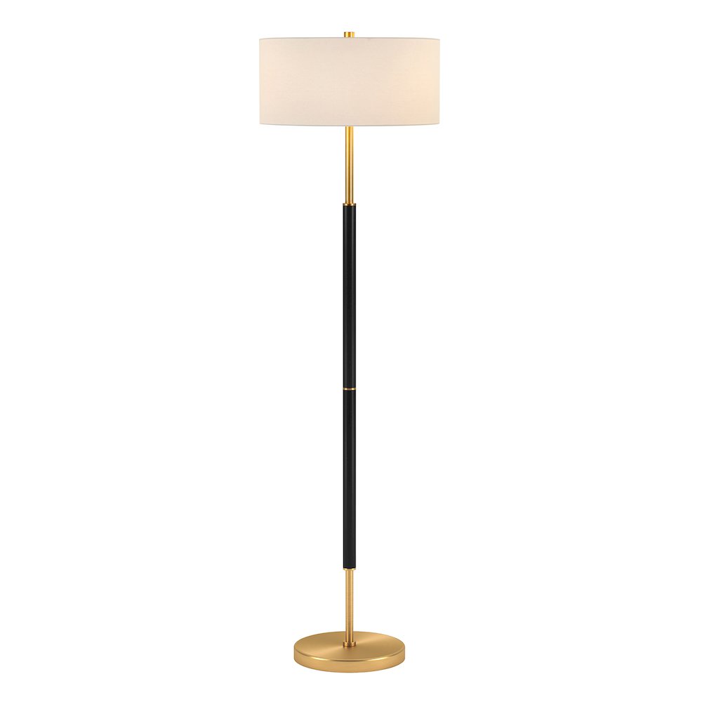 Simone 2-Light Floor Lamp with Fabric Shade in Matte Black/Brass/White. Picture 2