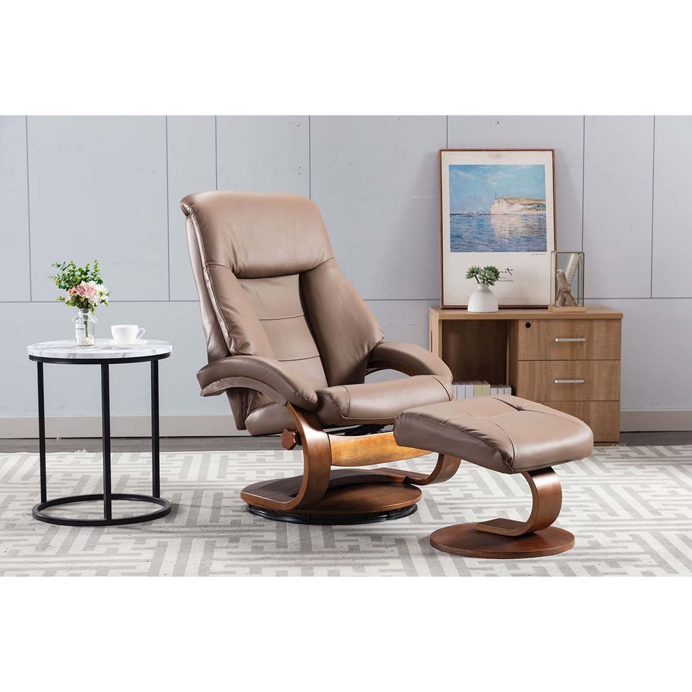Relax-R™ Montreal Recliner and Ottoman in Sand Top Grain Leather. Picture 9