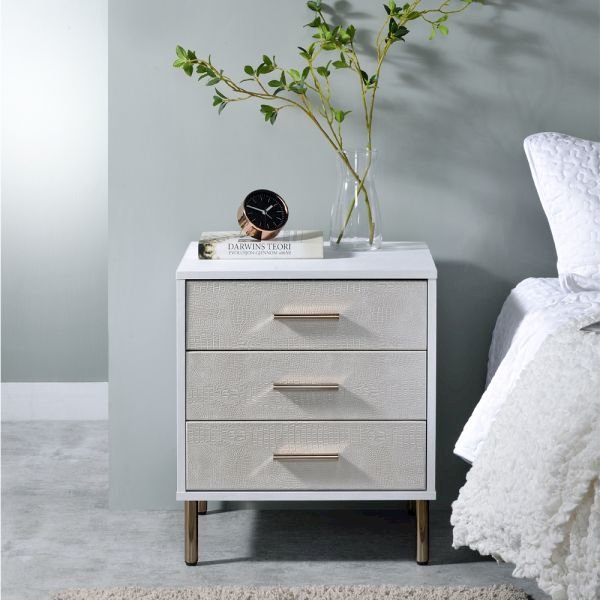 ACME Myles Nightstand, White, Champagne & Gold Finish. Picture 1