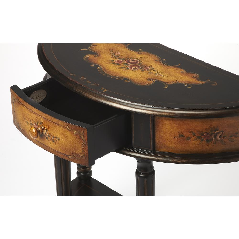 Company Mozart Coffee Hand Painted Demilune Console Table, Black. Picture 2