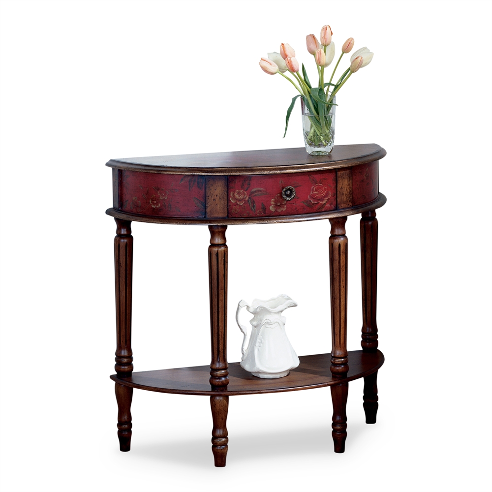 Mozart Red Hand Painted Demilune Console Table. Picture 1