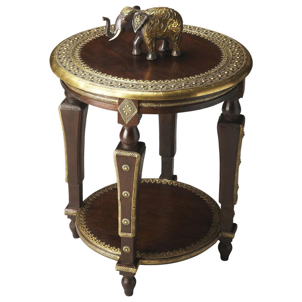 Company Ranthore Round Brass 20"W Side Table, Dark Brown. Picture 1