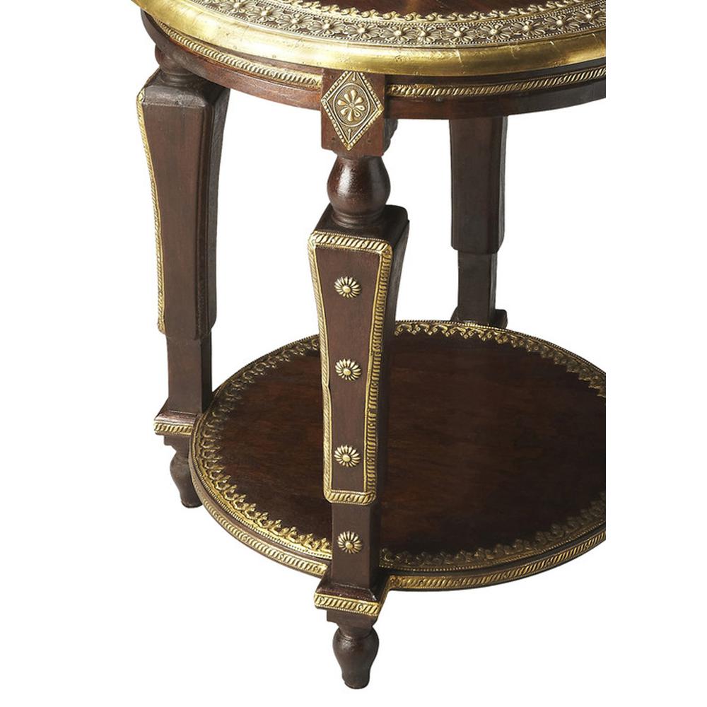 Company Ranthore Round Brass 20"W Side Table, Dark Brown. Picture 3