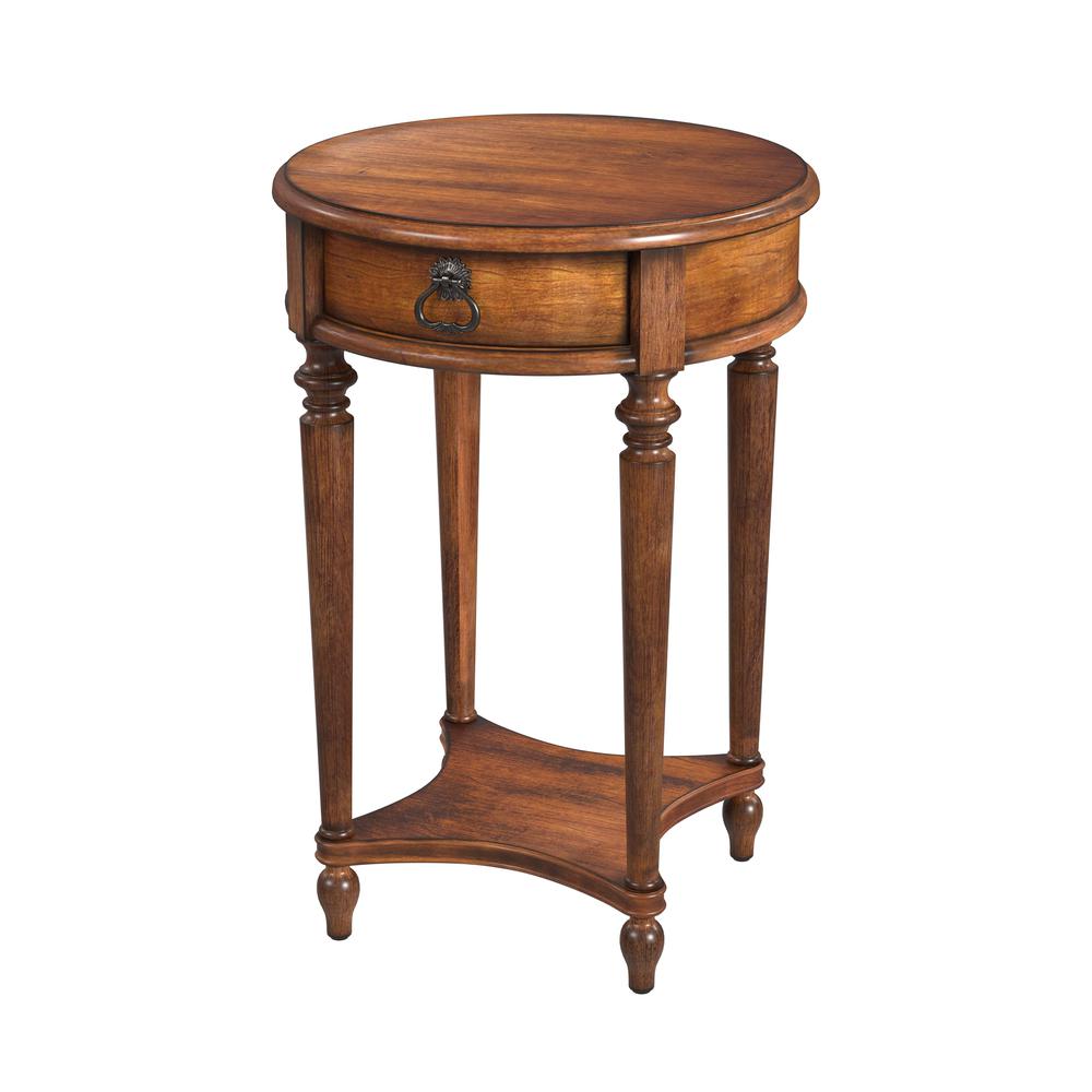Company Jules 1-Drawer Round End Table, Medium Brown. Picture 1