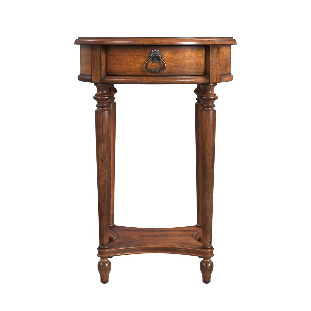 Company Jules 1-Drawer Round End Table, Medium Brown. Picture 2