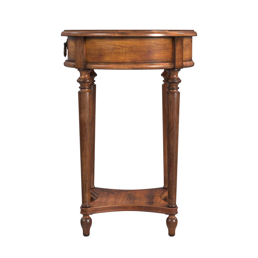 Company Jules 1-Drawer Round End Table, Medium Brown. Picture 3
